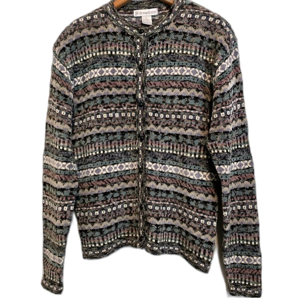 VTG Dressbarn Button Front Cardigan Sweater Boho Cottage Grandma Size XL